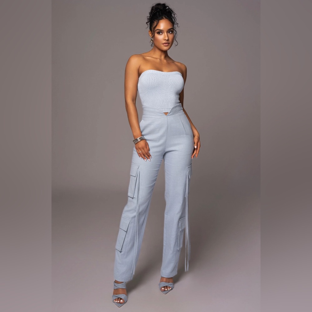 JLUX LABEL - BLUE BETTER HALF LINEN UTILITY PANTS
